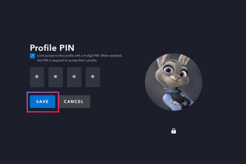 Profile PIN setting on Disney+