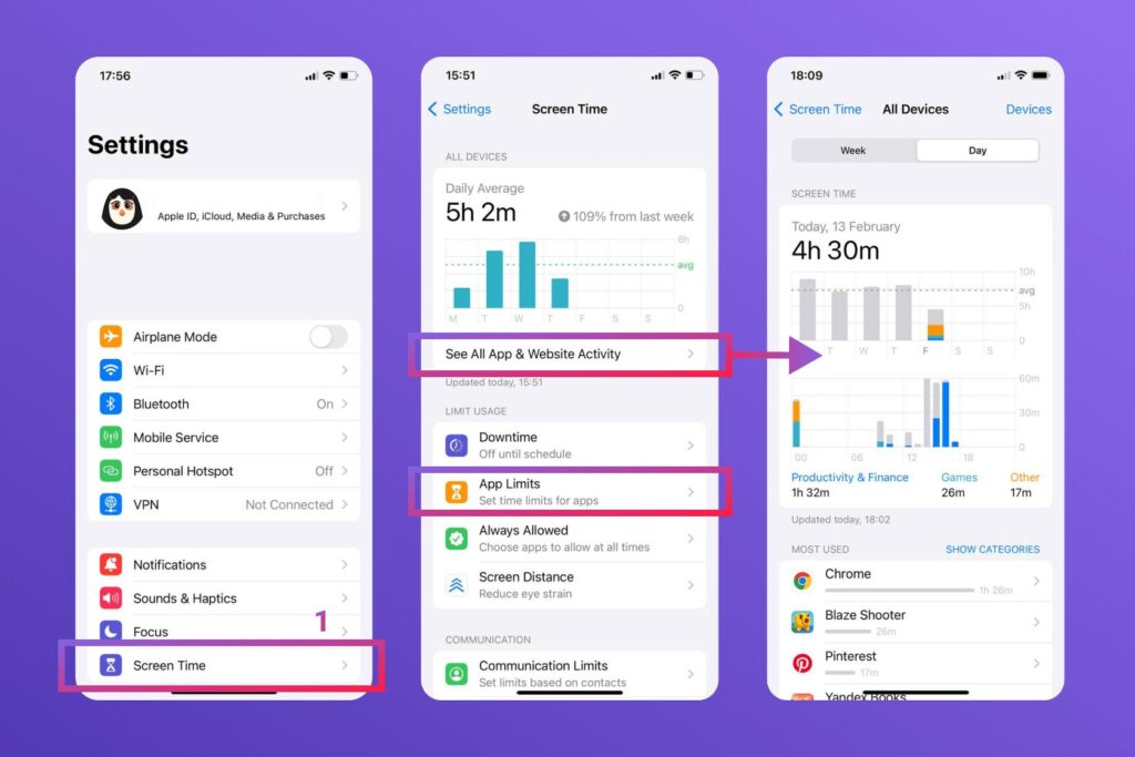 how to check daily screen time on iphone